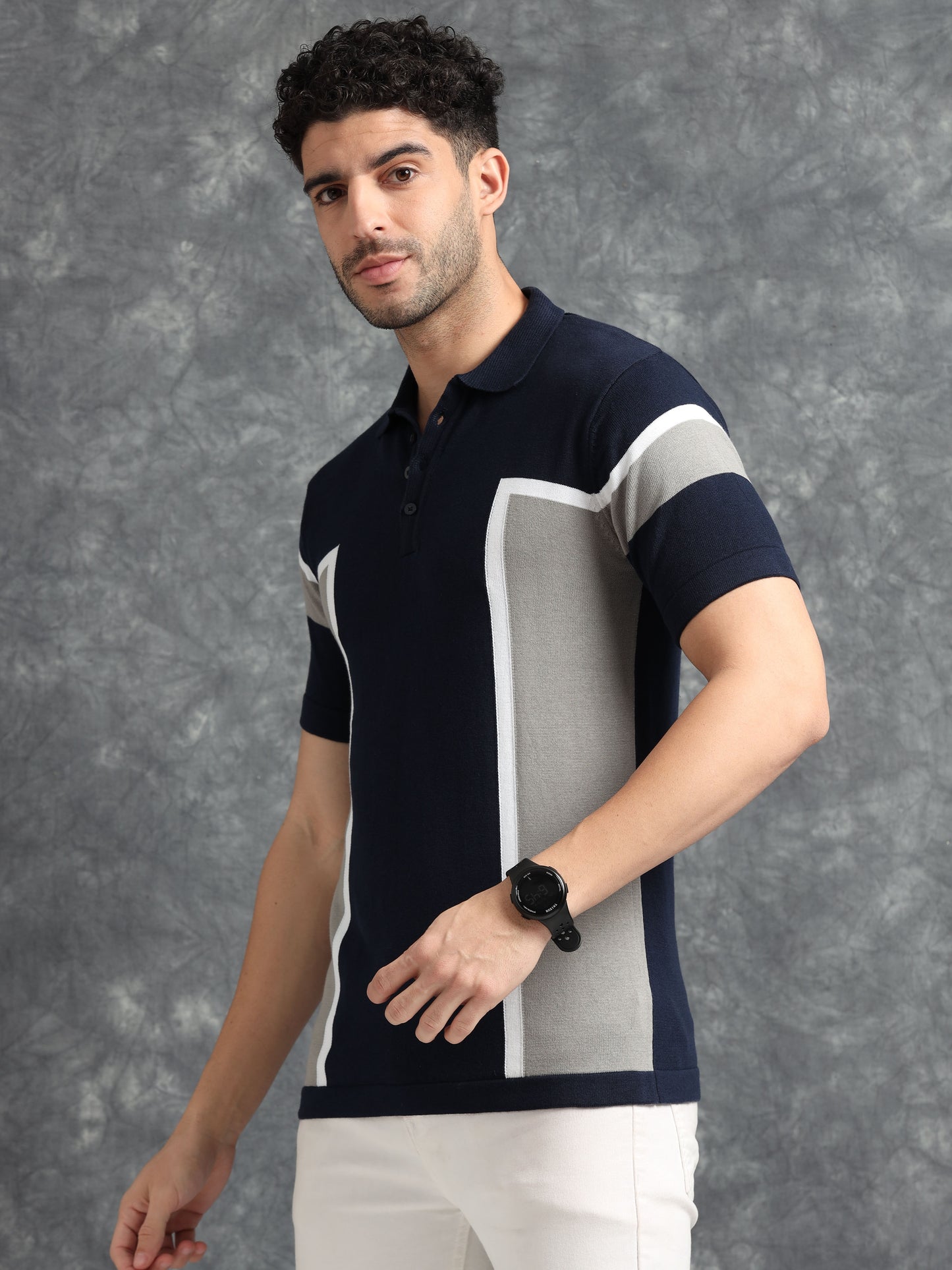 Classic Pannel Design Polo Tee - Navy