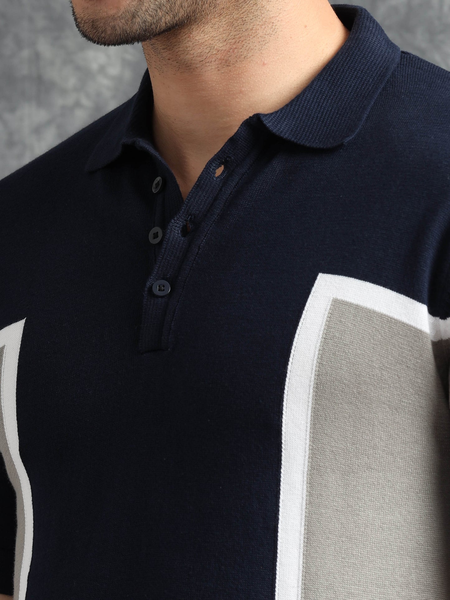 Classic Pannel Design Polo Tee - Navy