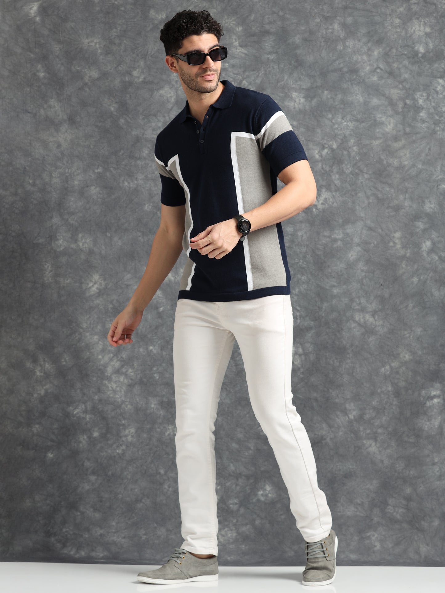 Classic Pannel Design Polo Tee - Navy