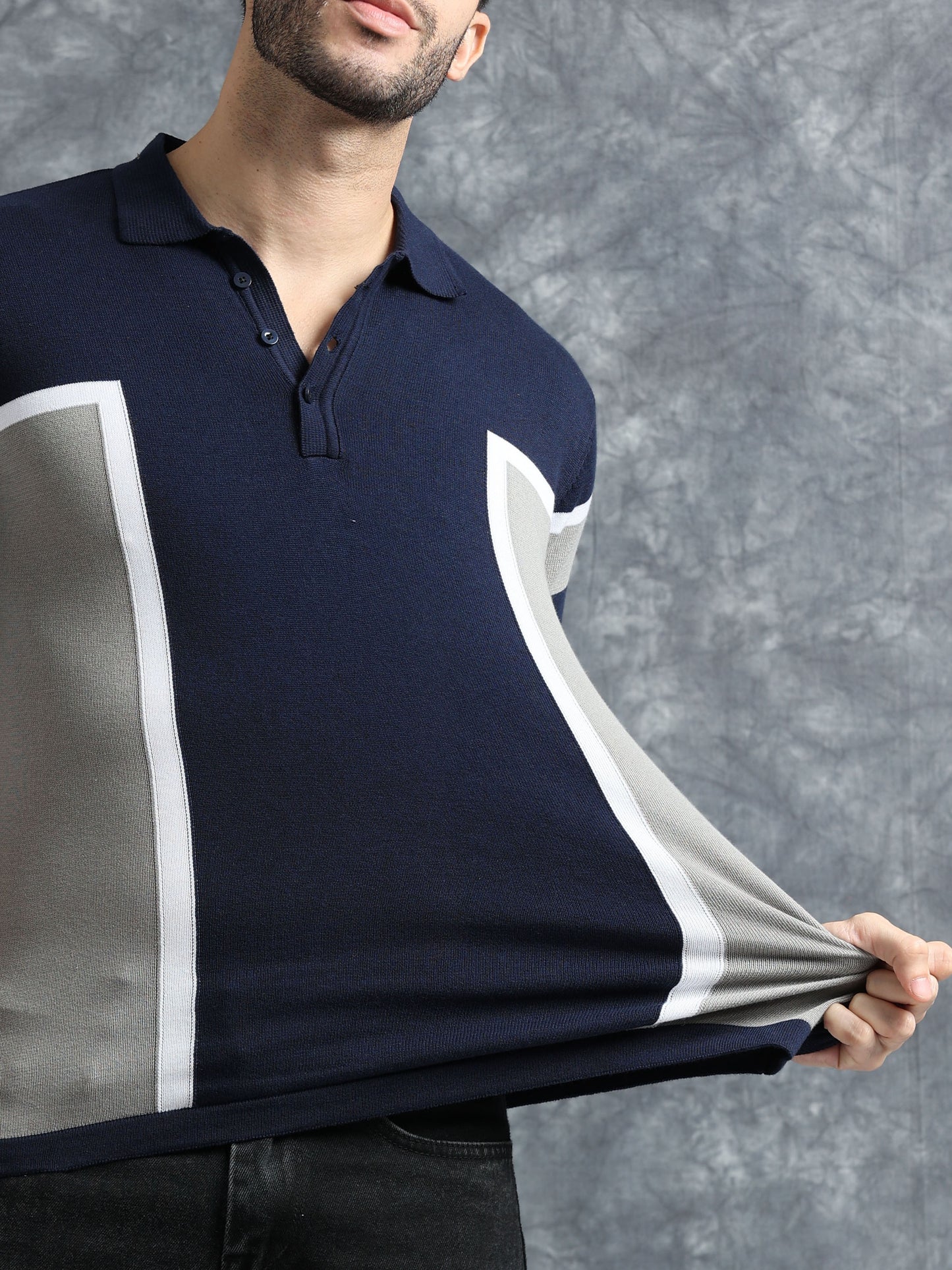 Classic Pannel Design Polo Tee - Navy