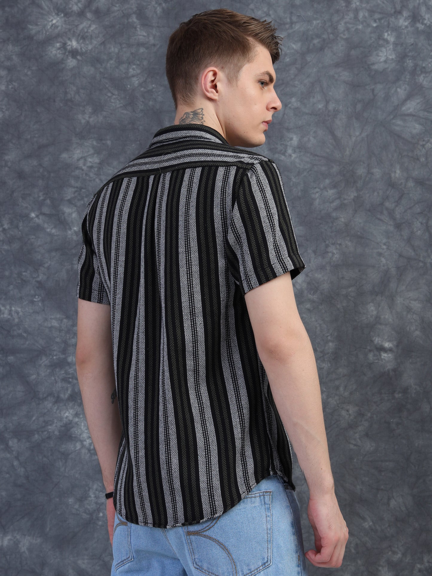Black and White Striped Half Sleeve Shirt