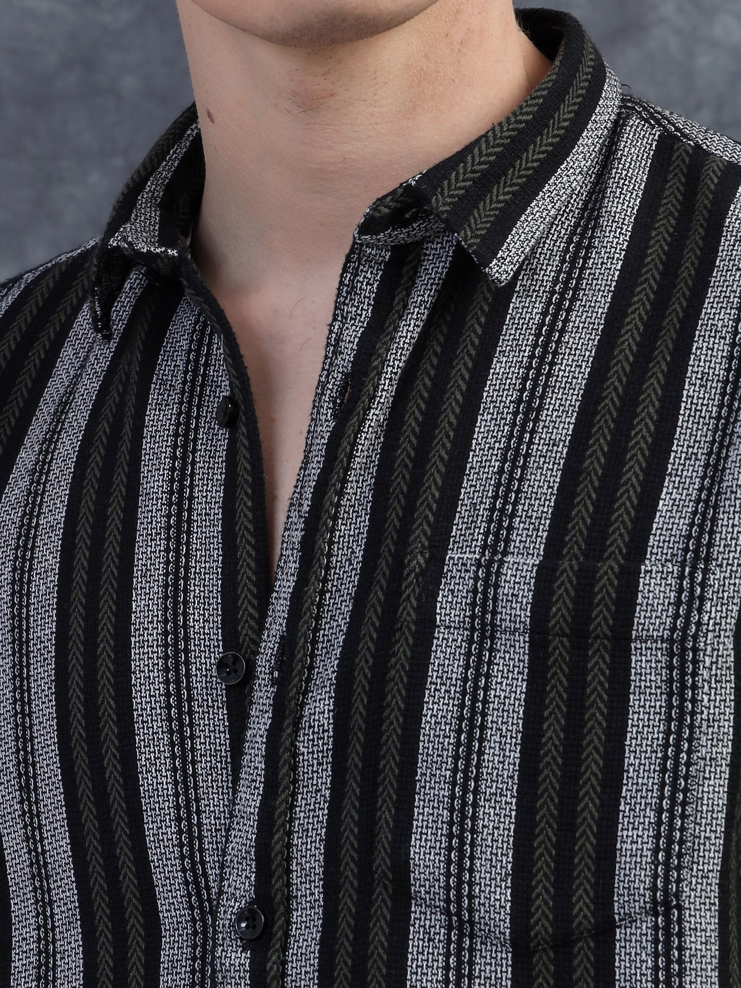 Black and White Striped Half Sleeve Shirt