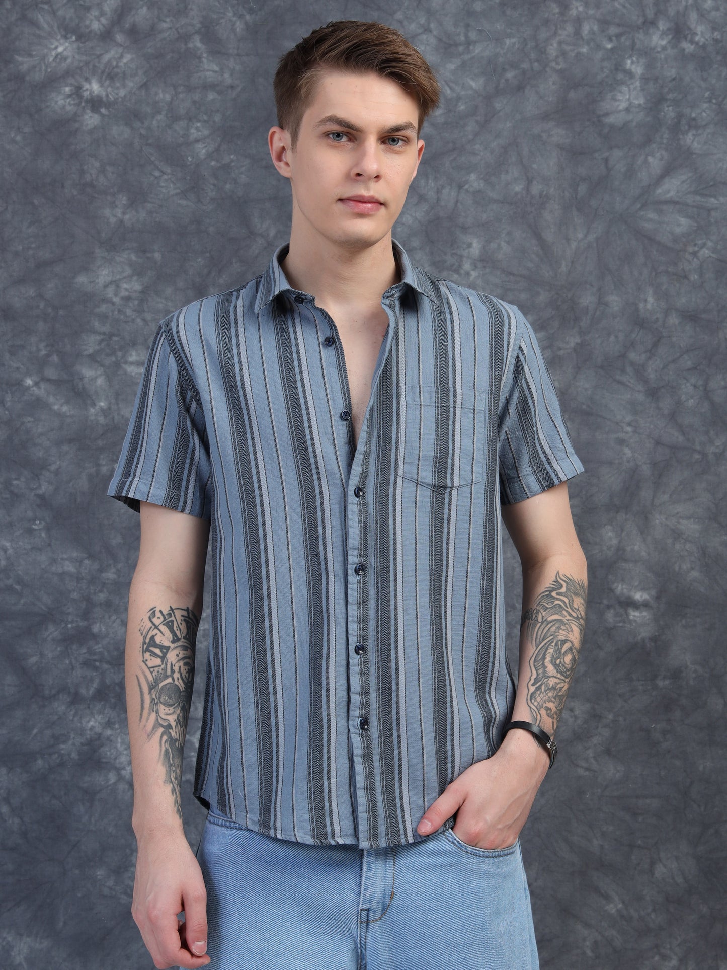 Blue Strips Cotton Half Sleeve Shirt