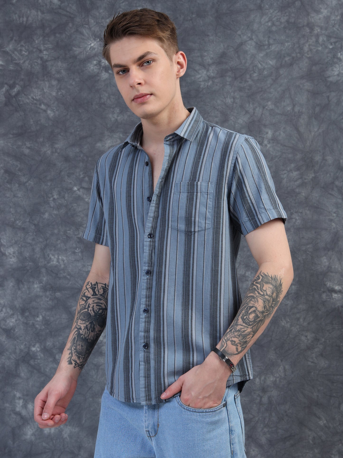Blue Strips Cotton Half Sleeve Shirt