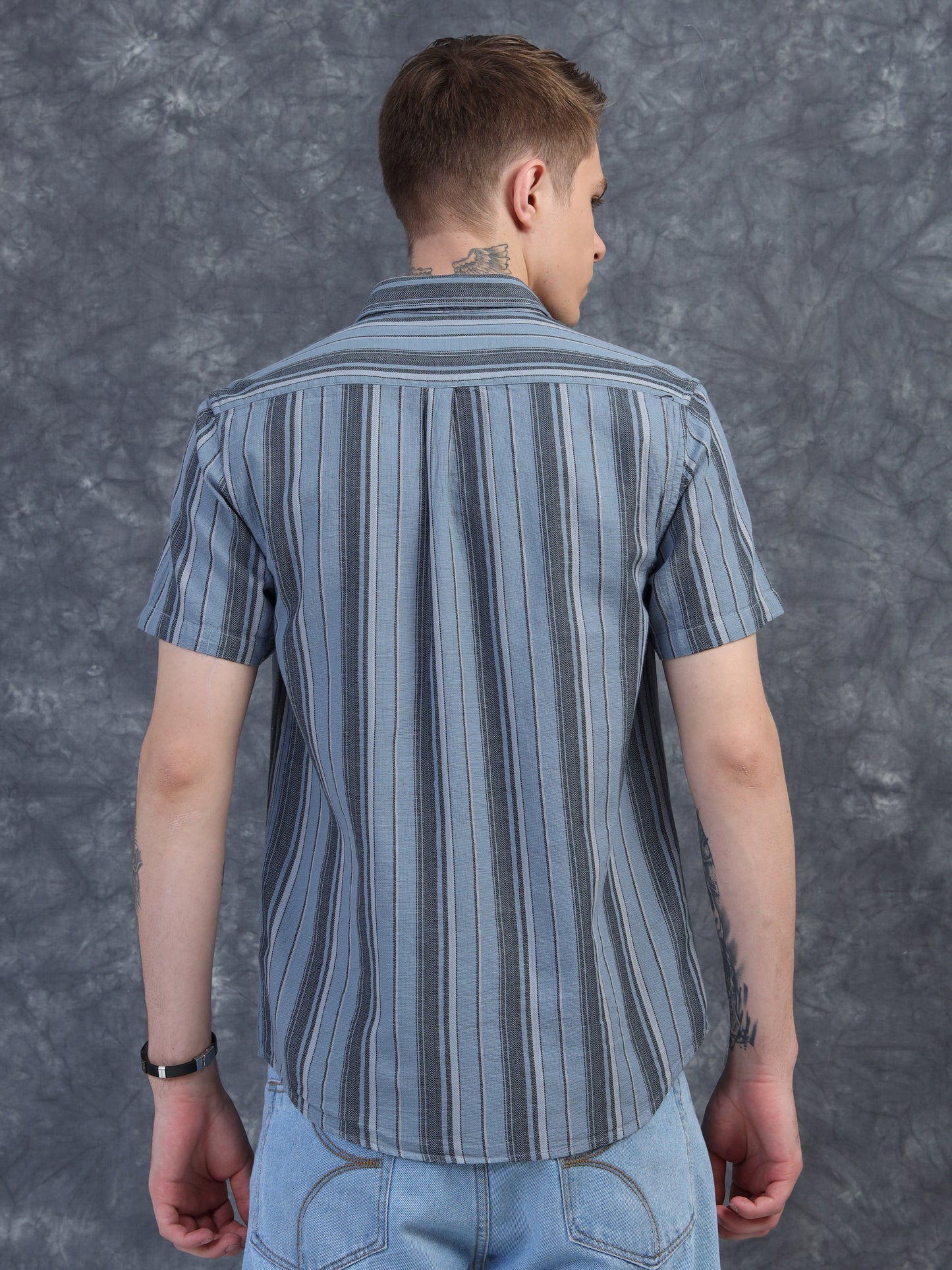 Blue Strips Cotton Half Sleeve Shirt