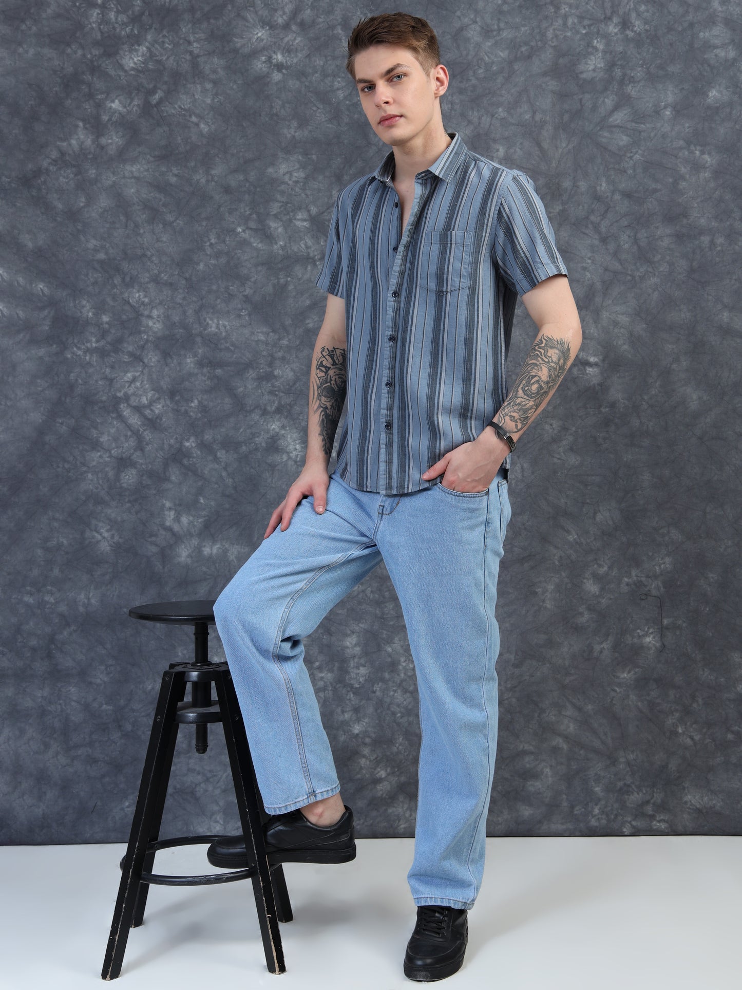 Blue Strips Cotton Half Sleeve Shirt