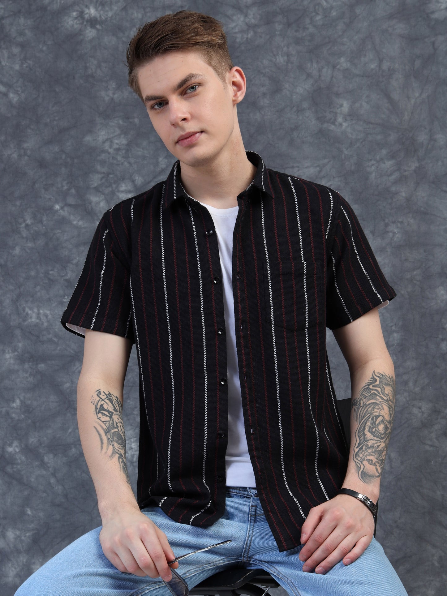 White and Red Strips Half Sleeve Shirt