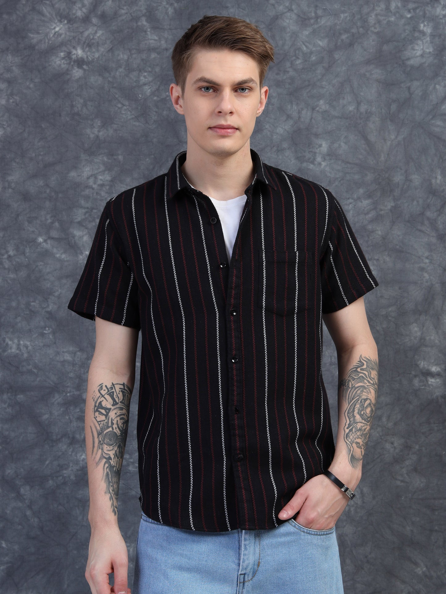 White and Red Strips Half Sleeve Shirt