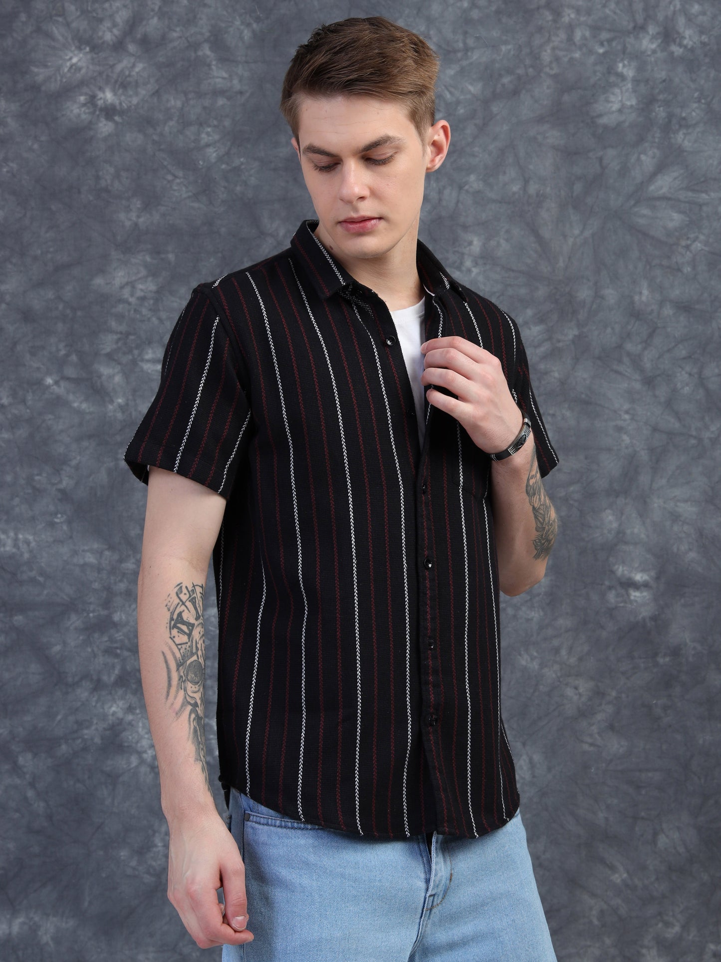 White and Red Strips Half Sleeve Shirt