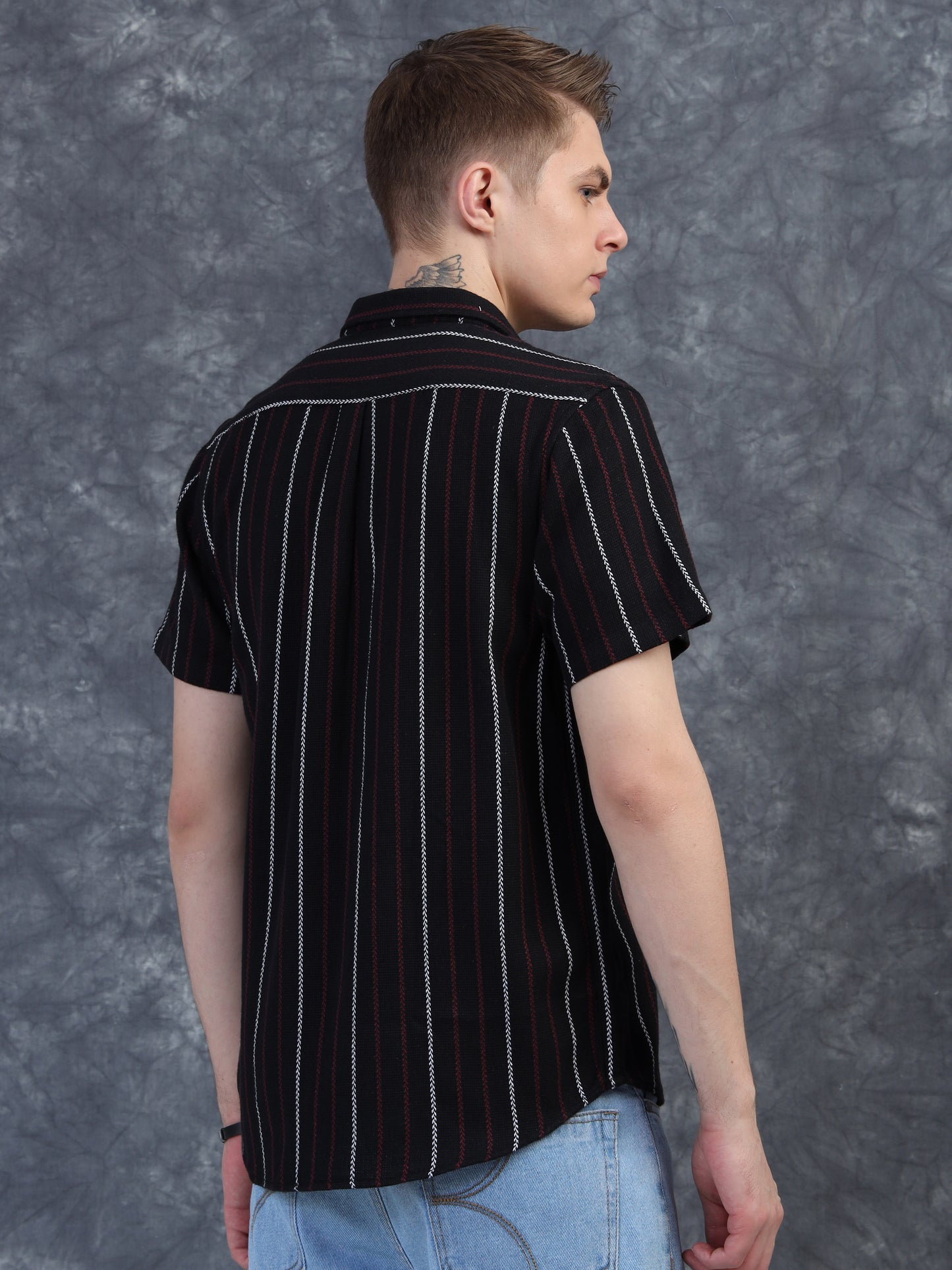White and Red Strips Half Sleeve Shirt