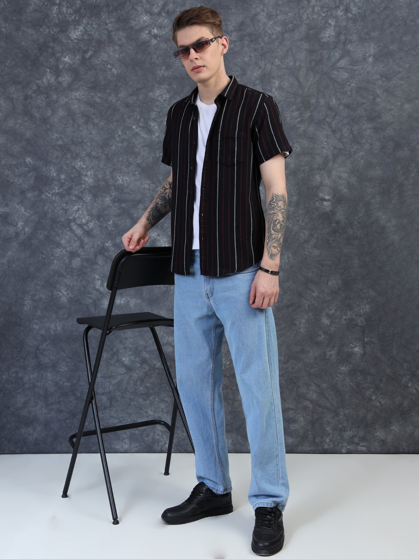 White and Red Strips Half Sleeve Shirt