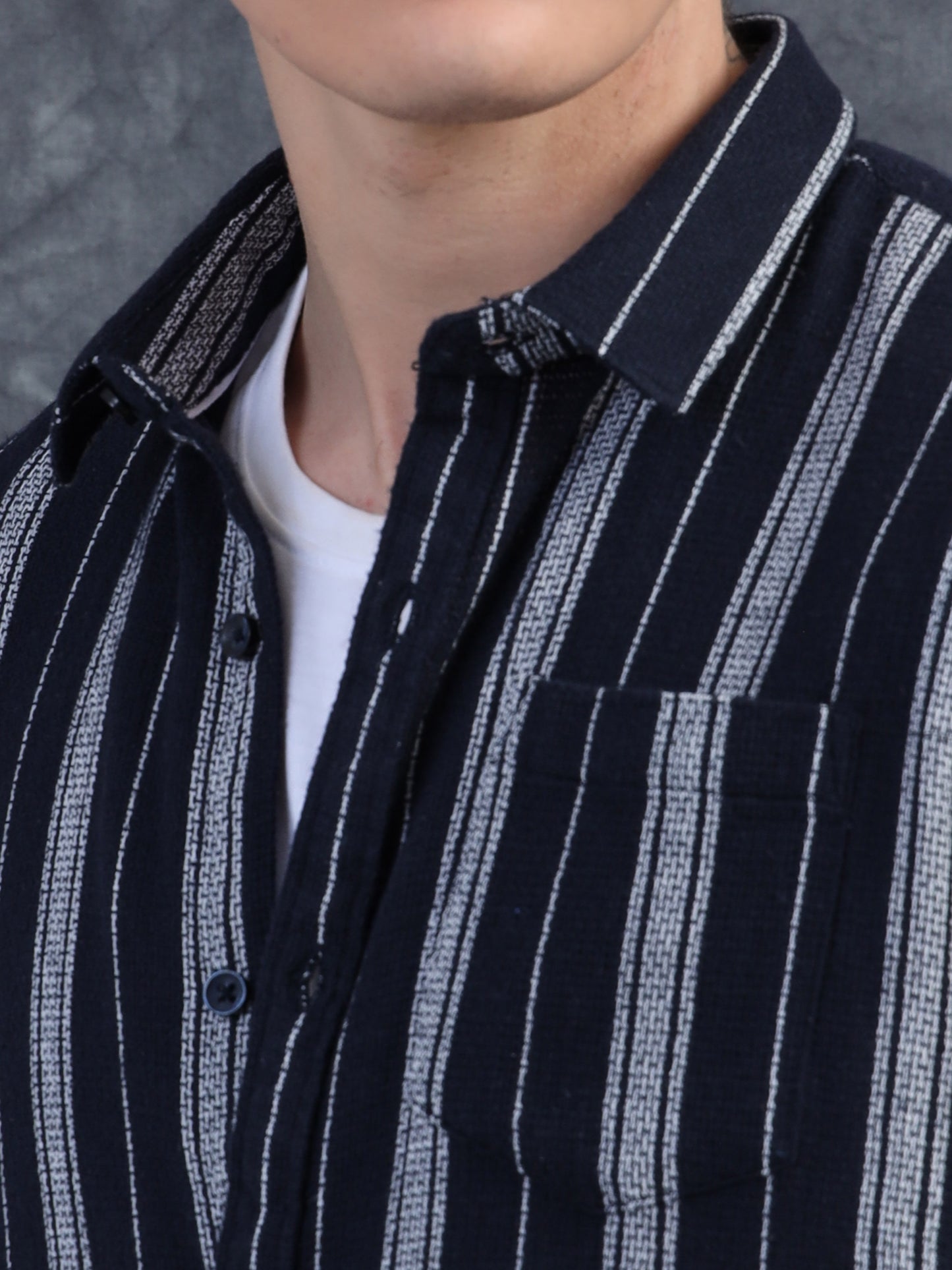 black striped short-sleeve shirt