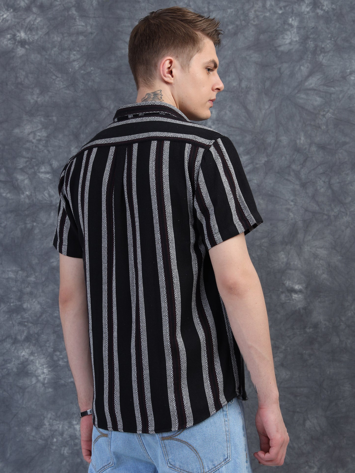 black with vertical white stripes Half Sleeve Shirt