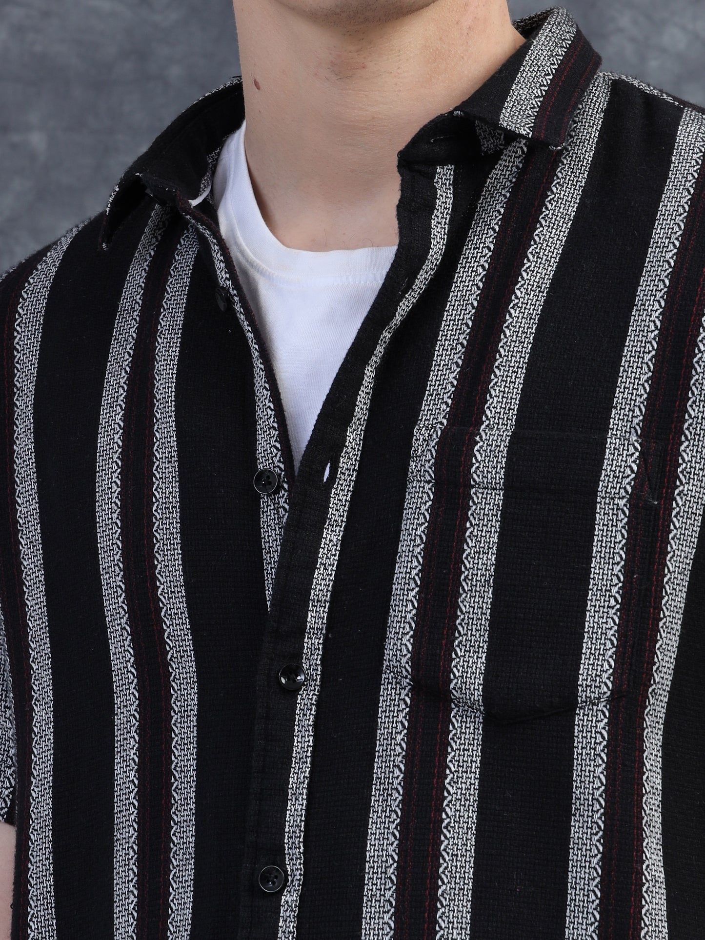 black with vertical white stripes Half Sleeve Shirt