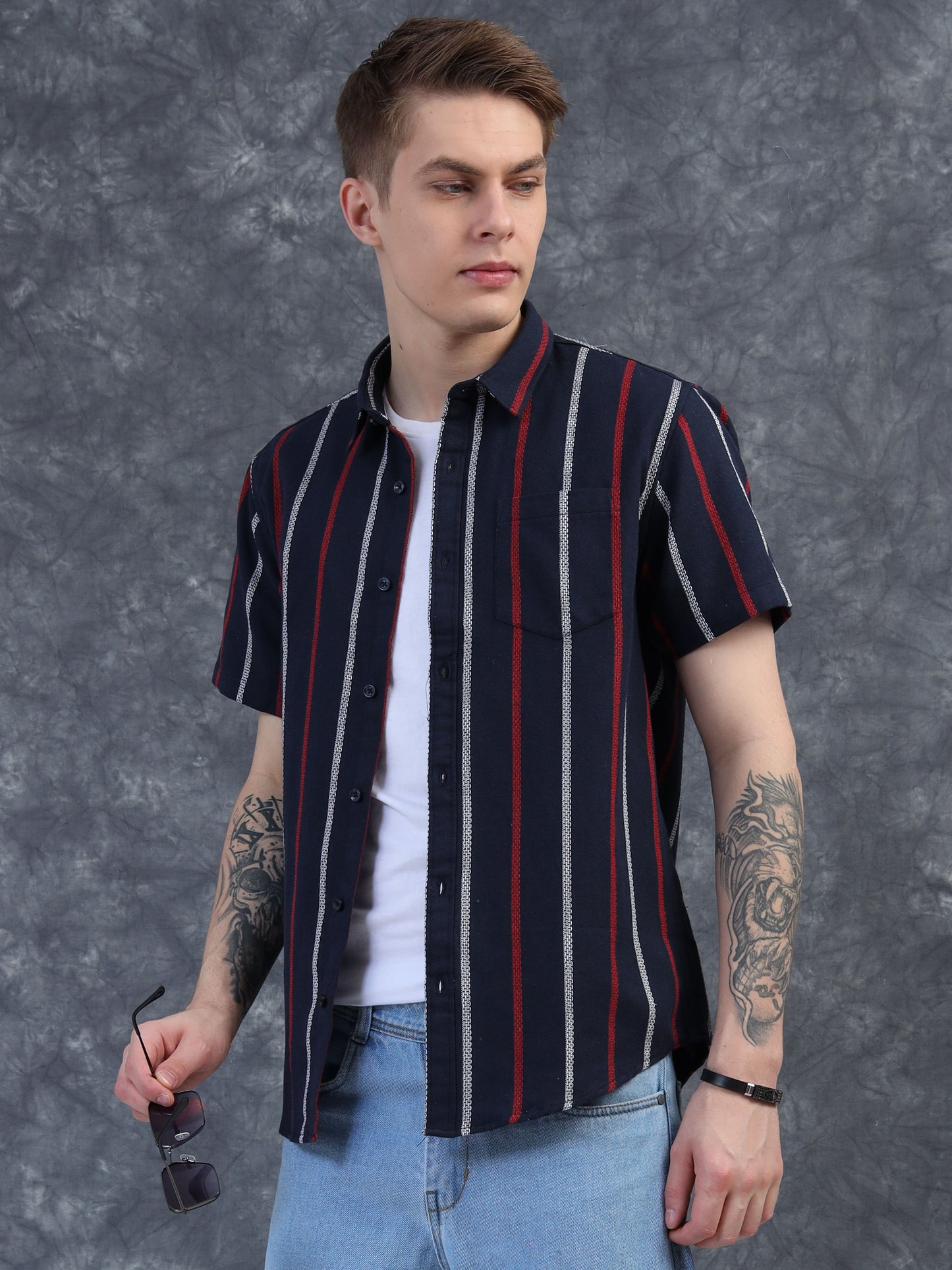 Navy Blue stripes Half Sleeve Shirt