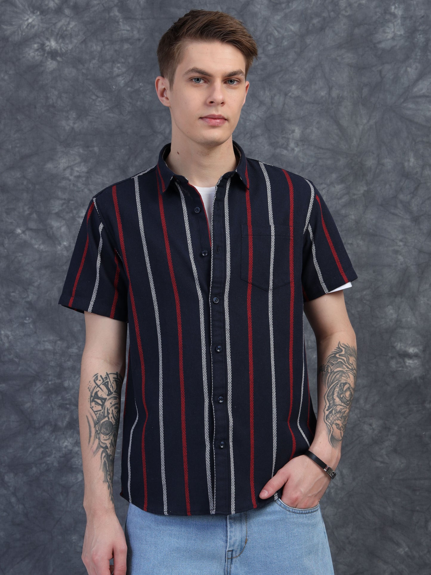 Navy Blue stripes Half Sleeve Shirt