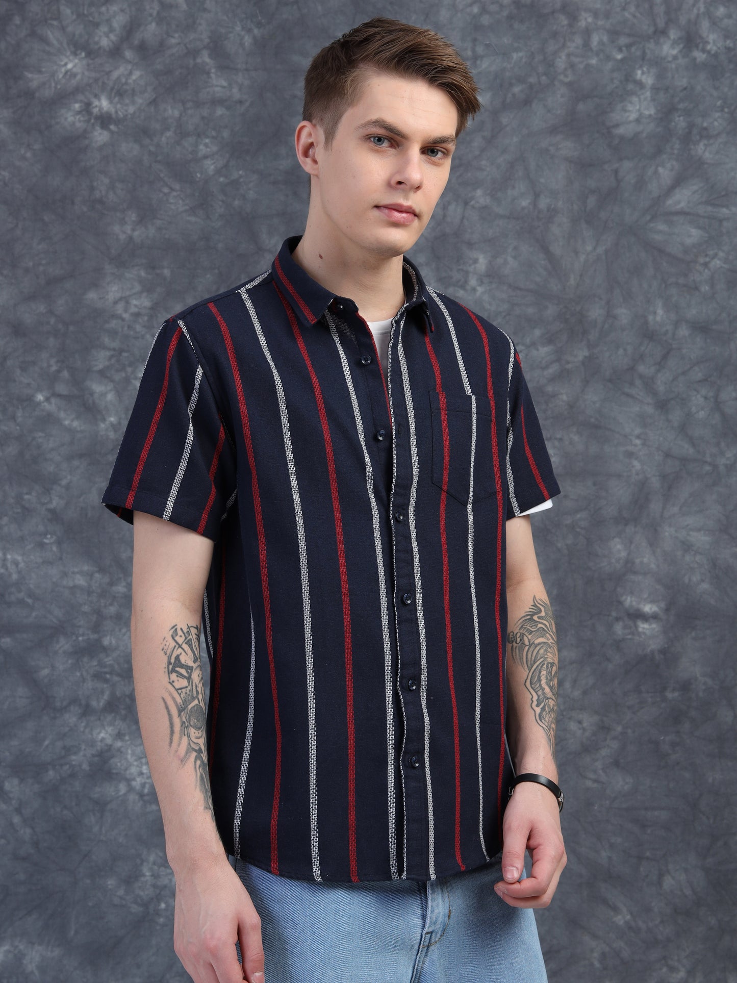 Navy Blue stripes Half Sleeve Shirt