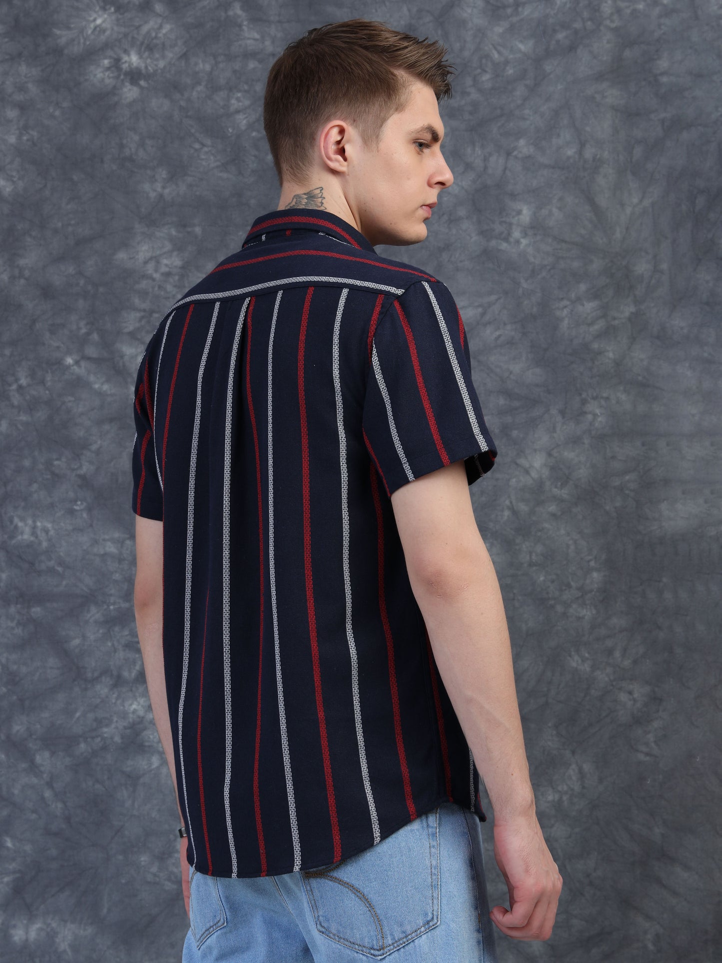 Navy Blue stripes Half Sleeve Shirt