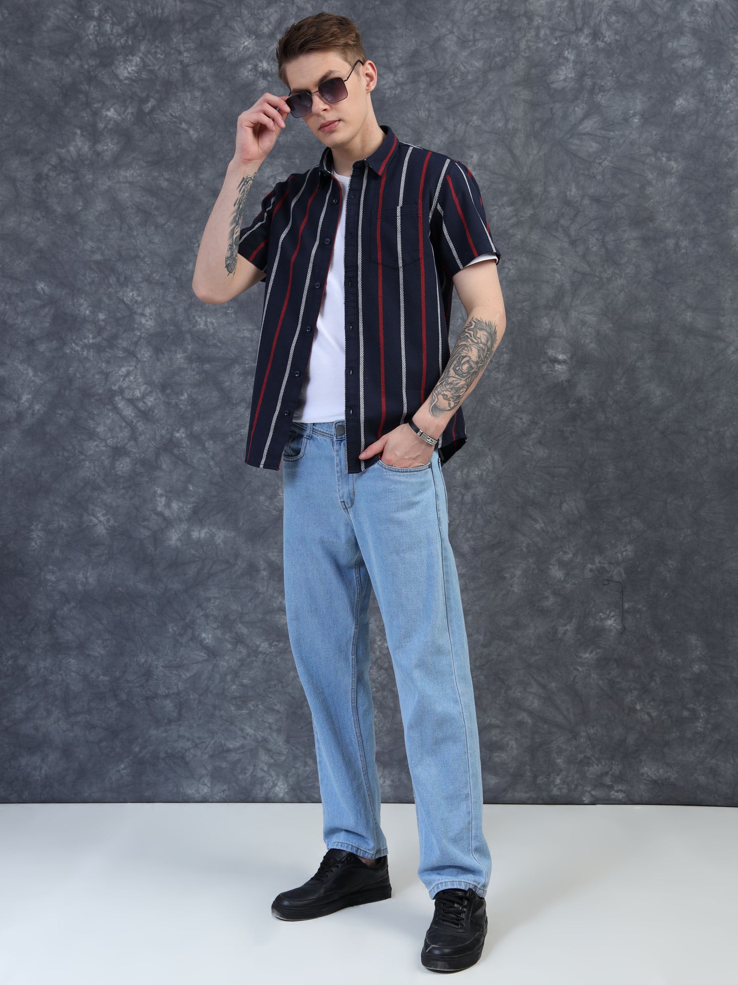 Navy Blue stripes Half Sleeve Shirt