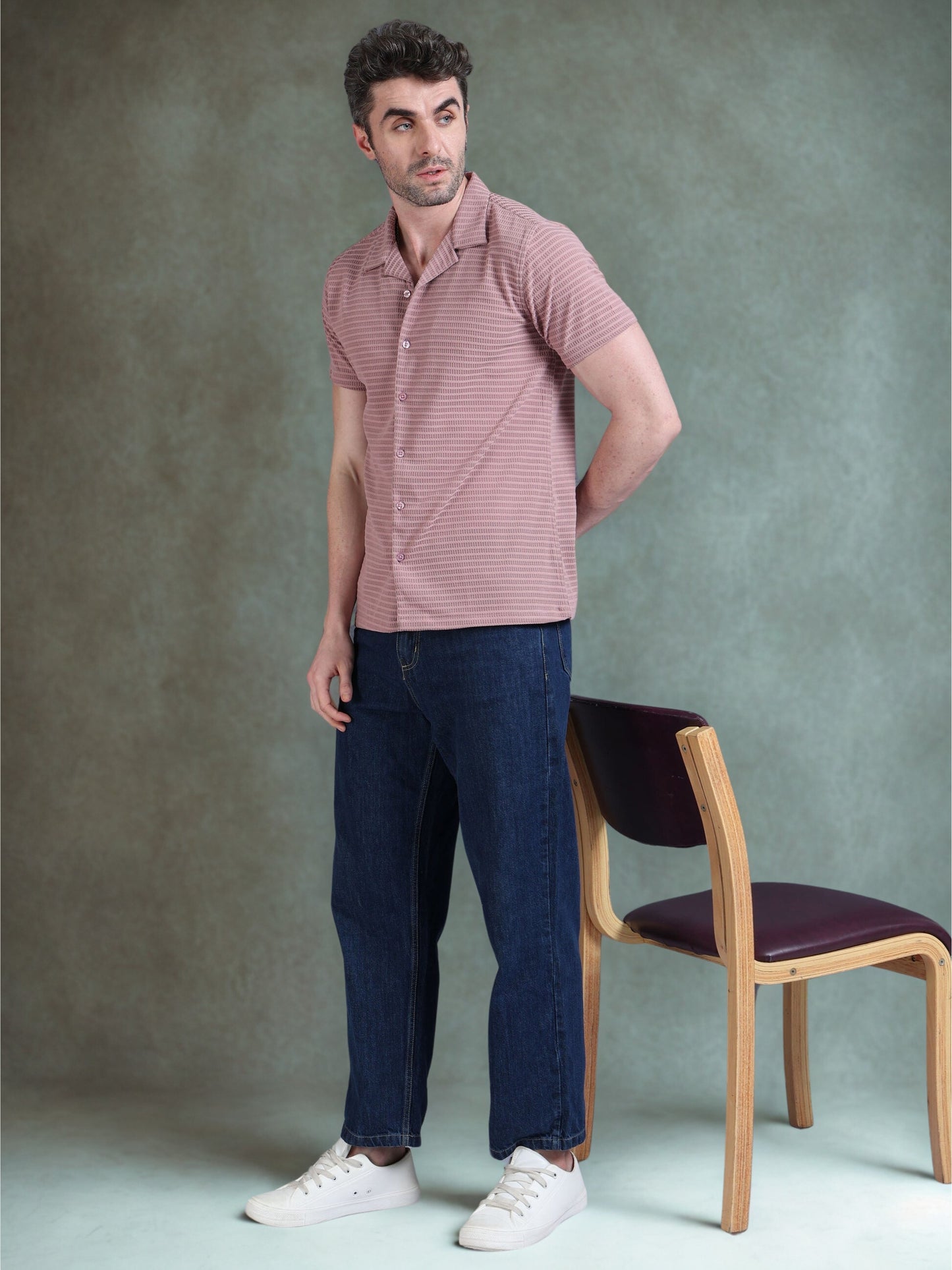 Imported Taiwan Sunset Plaid Textured Shirt -Pink