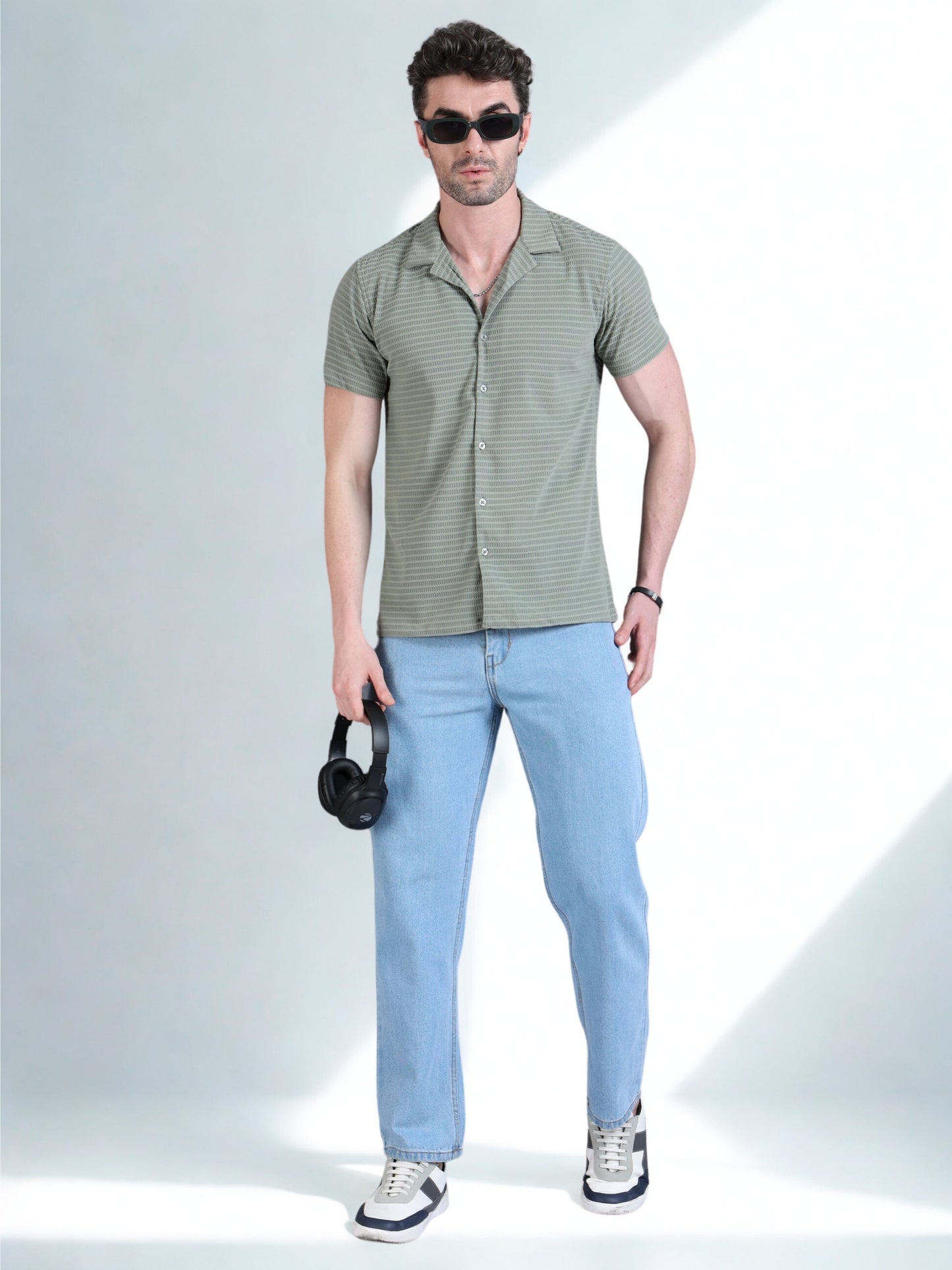 Imported Taiwan Sunset Plaid Textured Shirt - Green