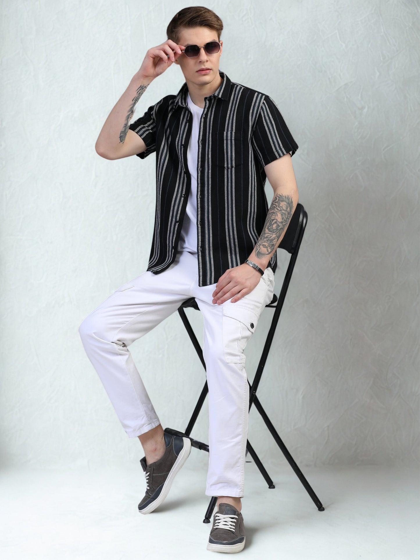 Black White Half Sleeve Stripe Shirts