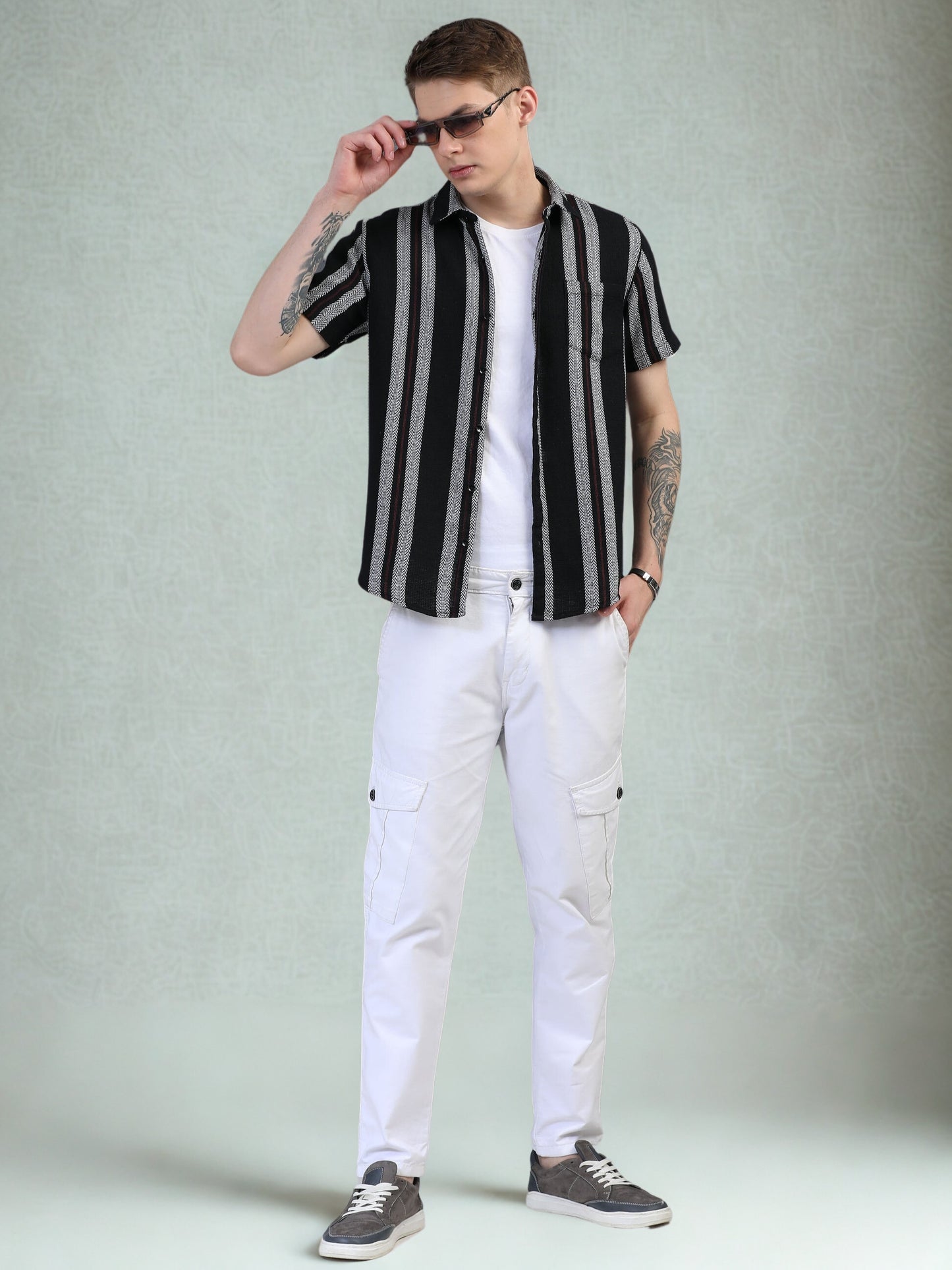 White with Maroon Half Sleeve Stripe Shirts
