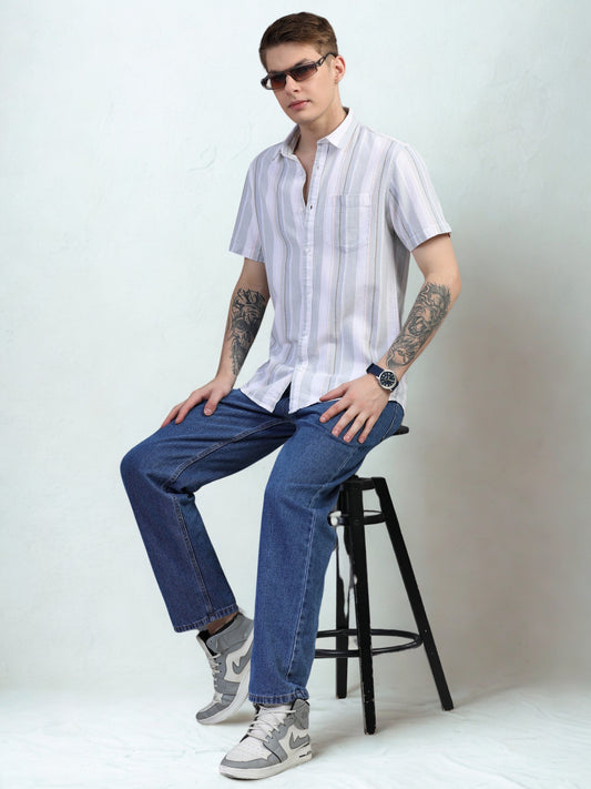 Light Green Half Sleeve Stripe Shirts