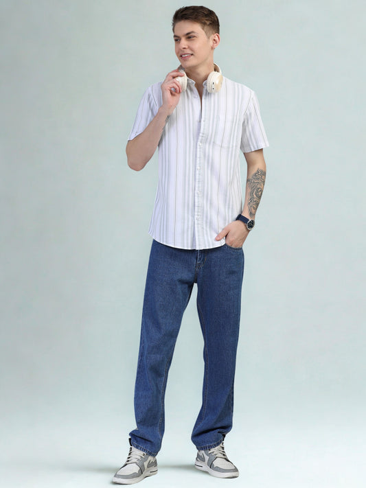 Light Green Half Sleeve Stripe Shirts
