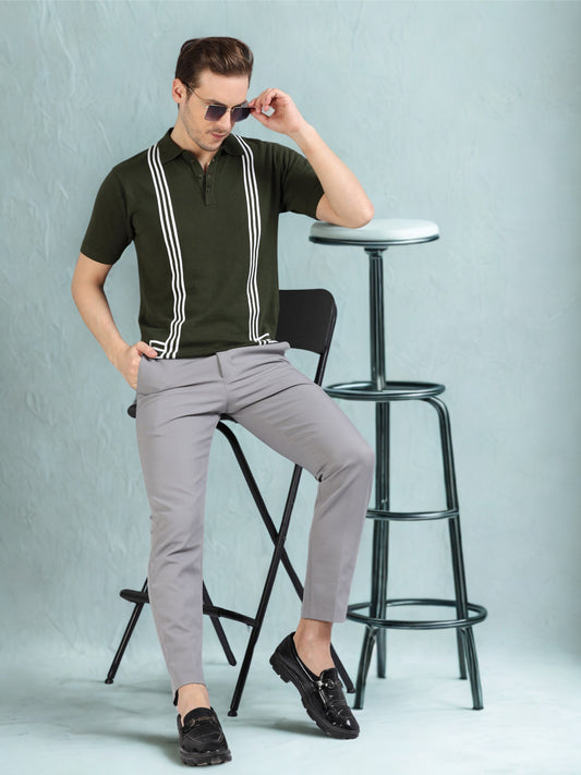 Boxy Line Design Polo T-Shirt - Green