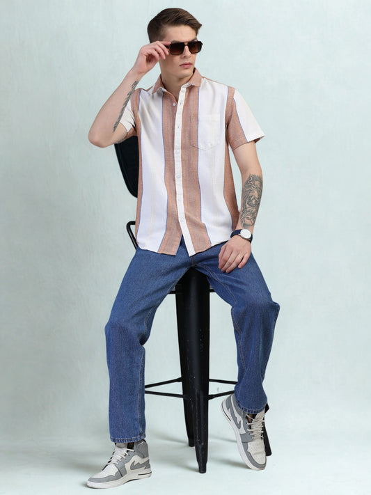 Brown Vertical Stripe Shirts