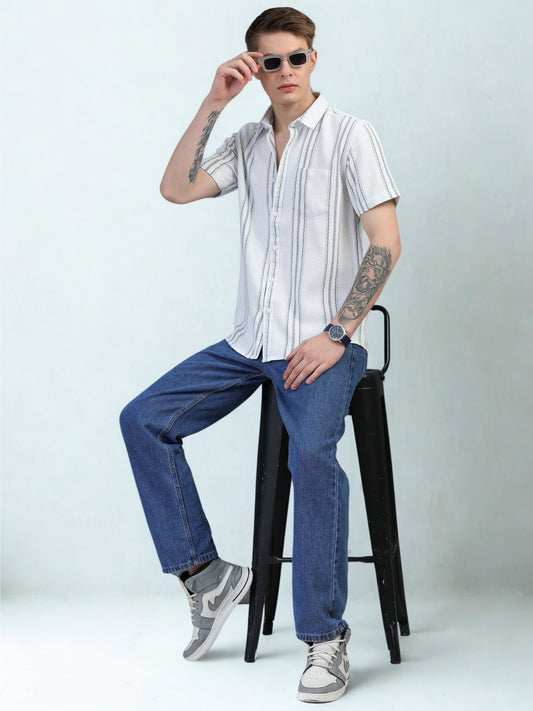 Smoke Grey Vertical Stripe Shirts