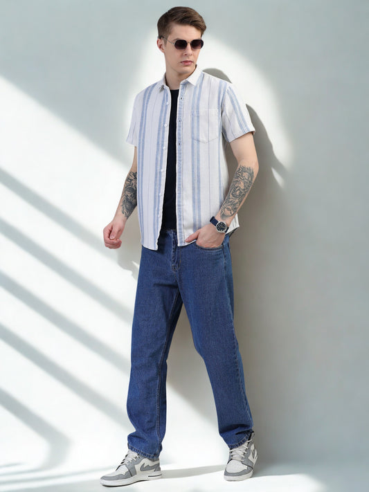 Sky Blue Vertical Stripe Shirts