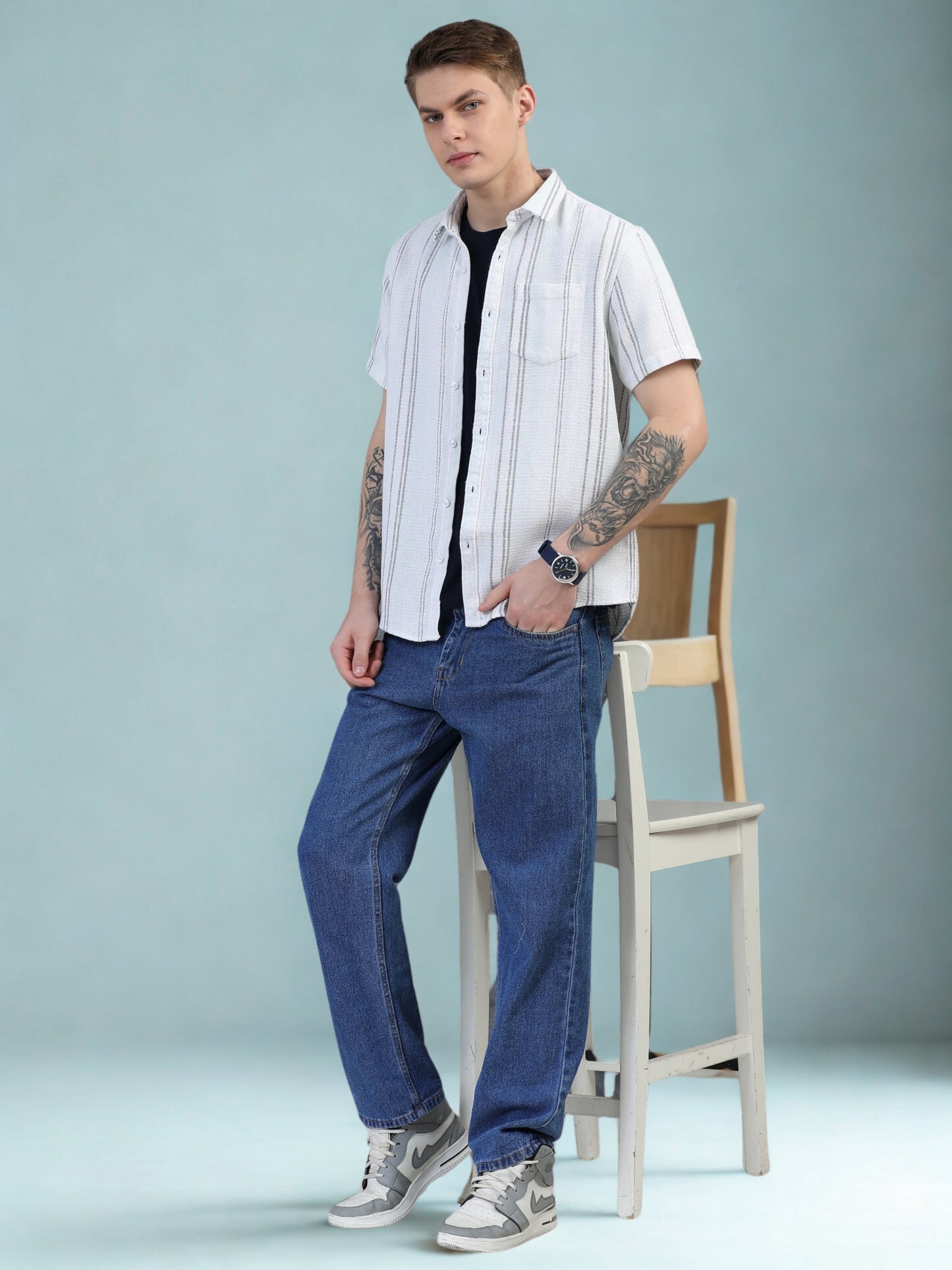 Green and White Vertical Stripe Shirts