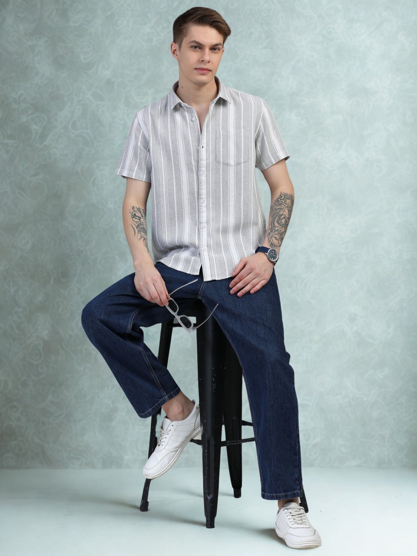 White with Black Vertical Stripe Shirts