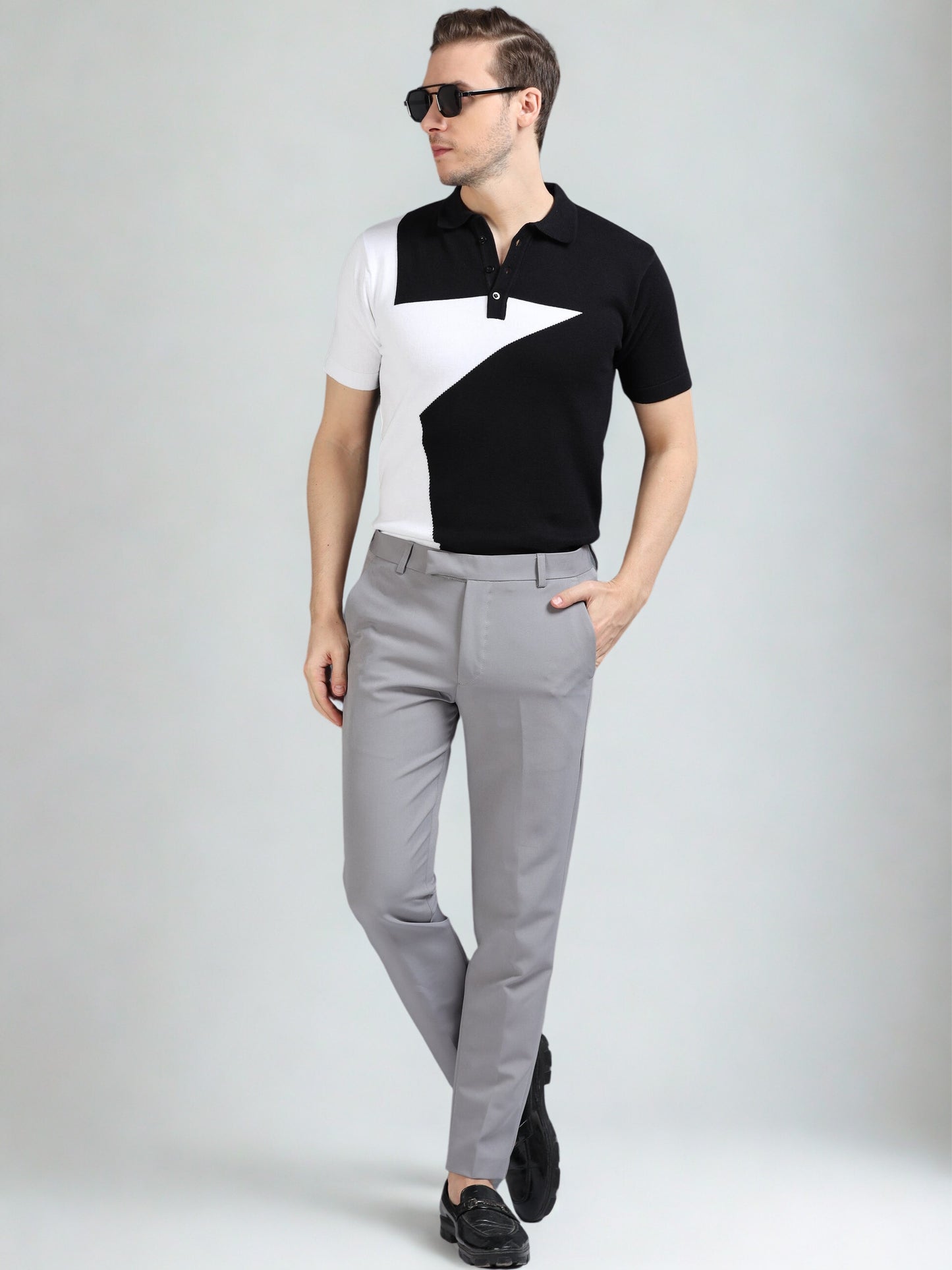 Half Star Design Polo T-Shirt Black
