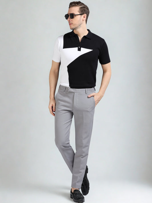 Half Star Design Polo T-Shirt Black