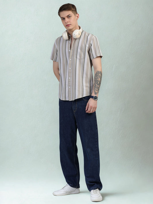 Beige with white Striped Shirt