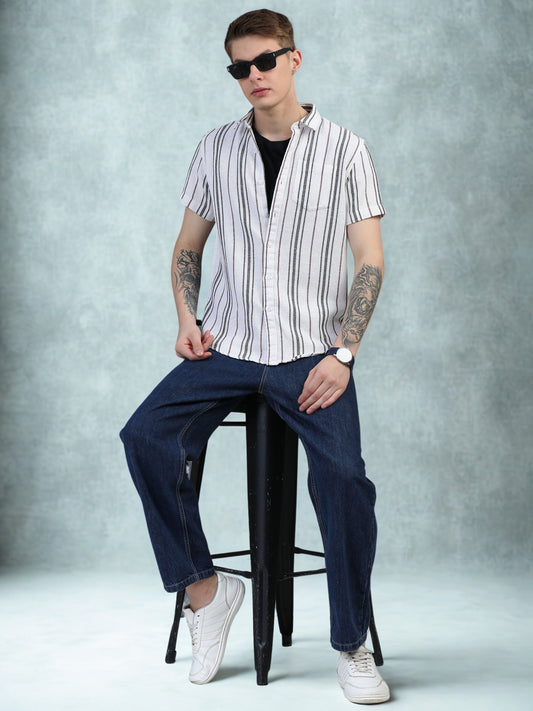 Black and Thin Red Stripes Striped Shirt
