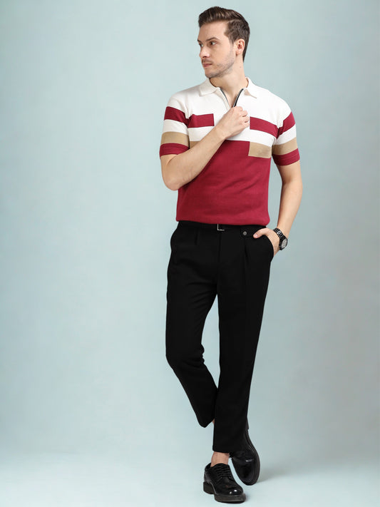 Red and White Pannel Design Polo T-shirt