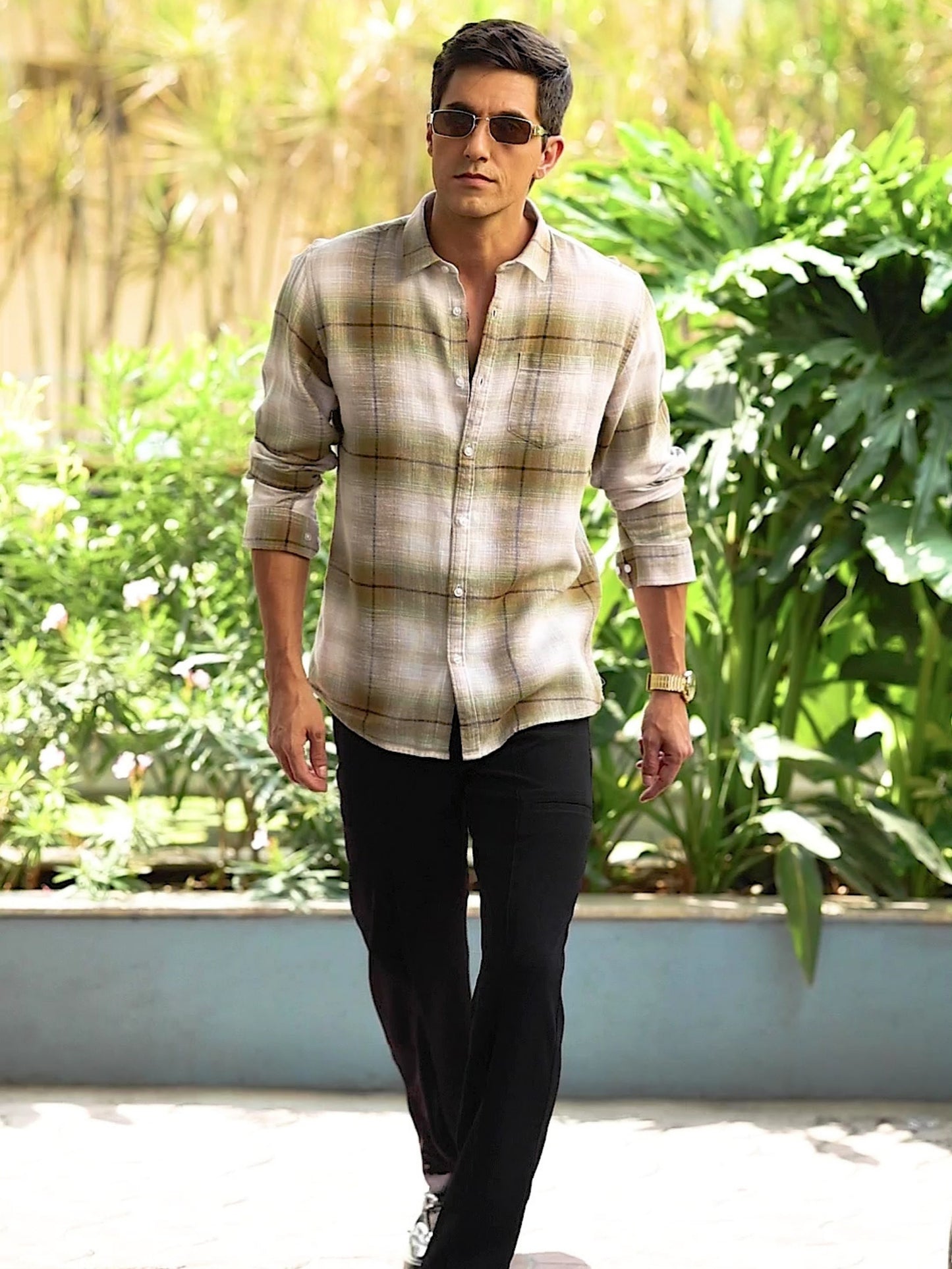 Green Mixed  Checkered Shirt