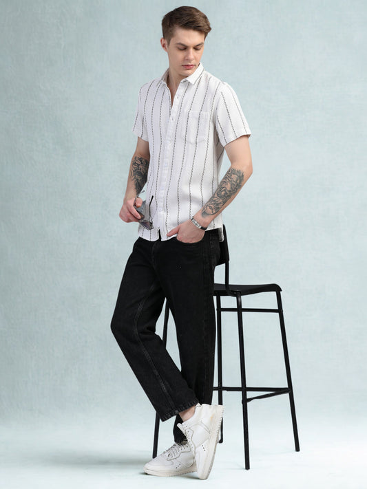 Vertical Black Stripes Half Sleeves Shirt