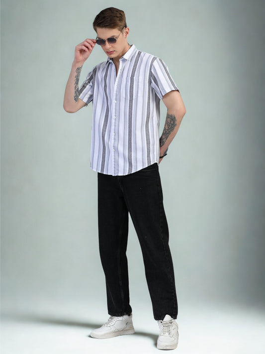 Lava Grey Stripes Half Sleeves Shirt