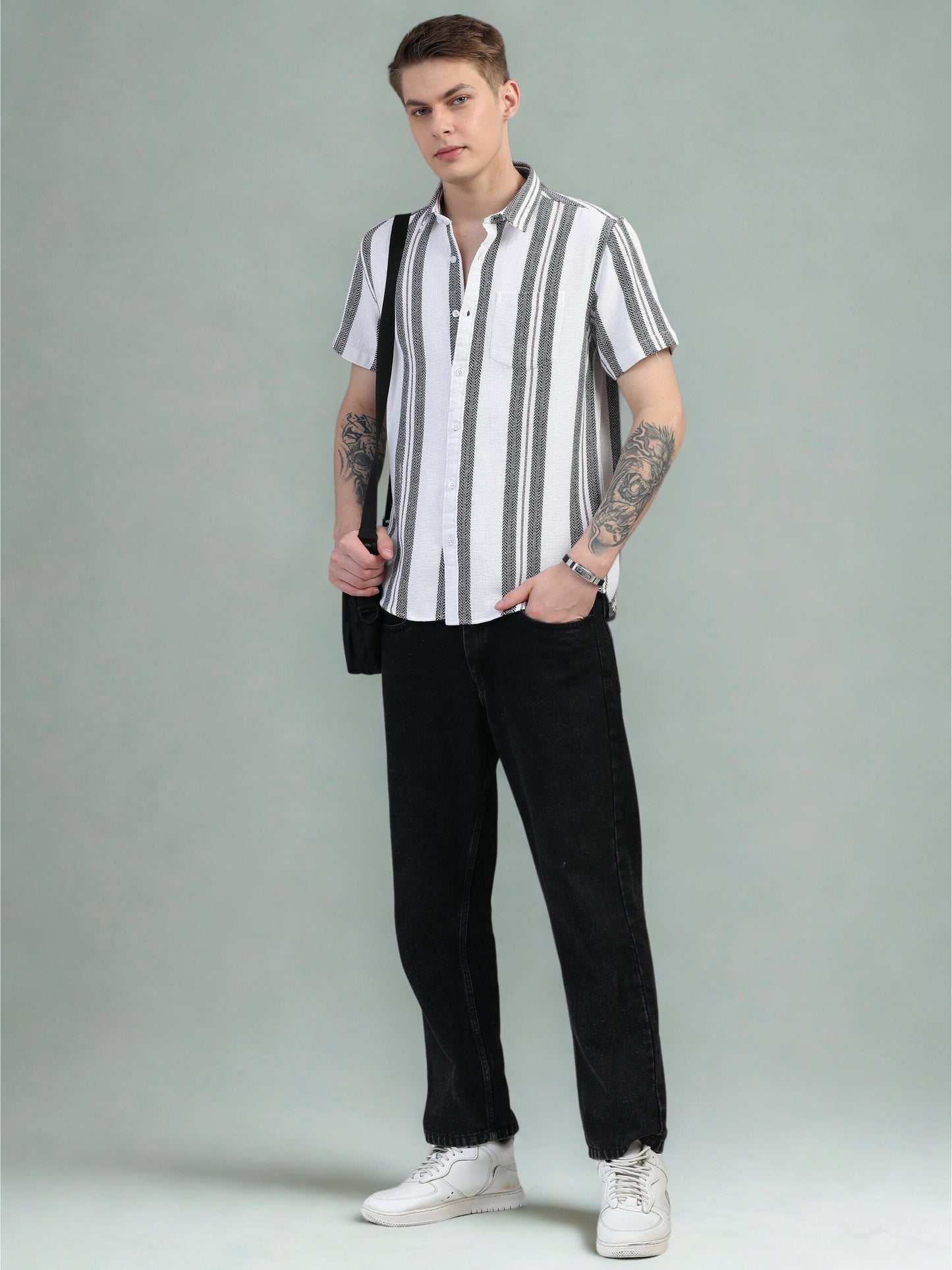 Black Stripes Half Sleeves Shirt