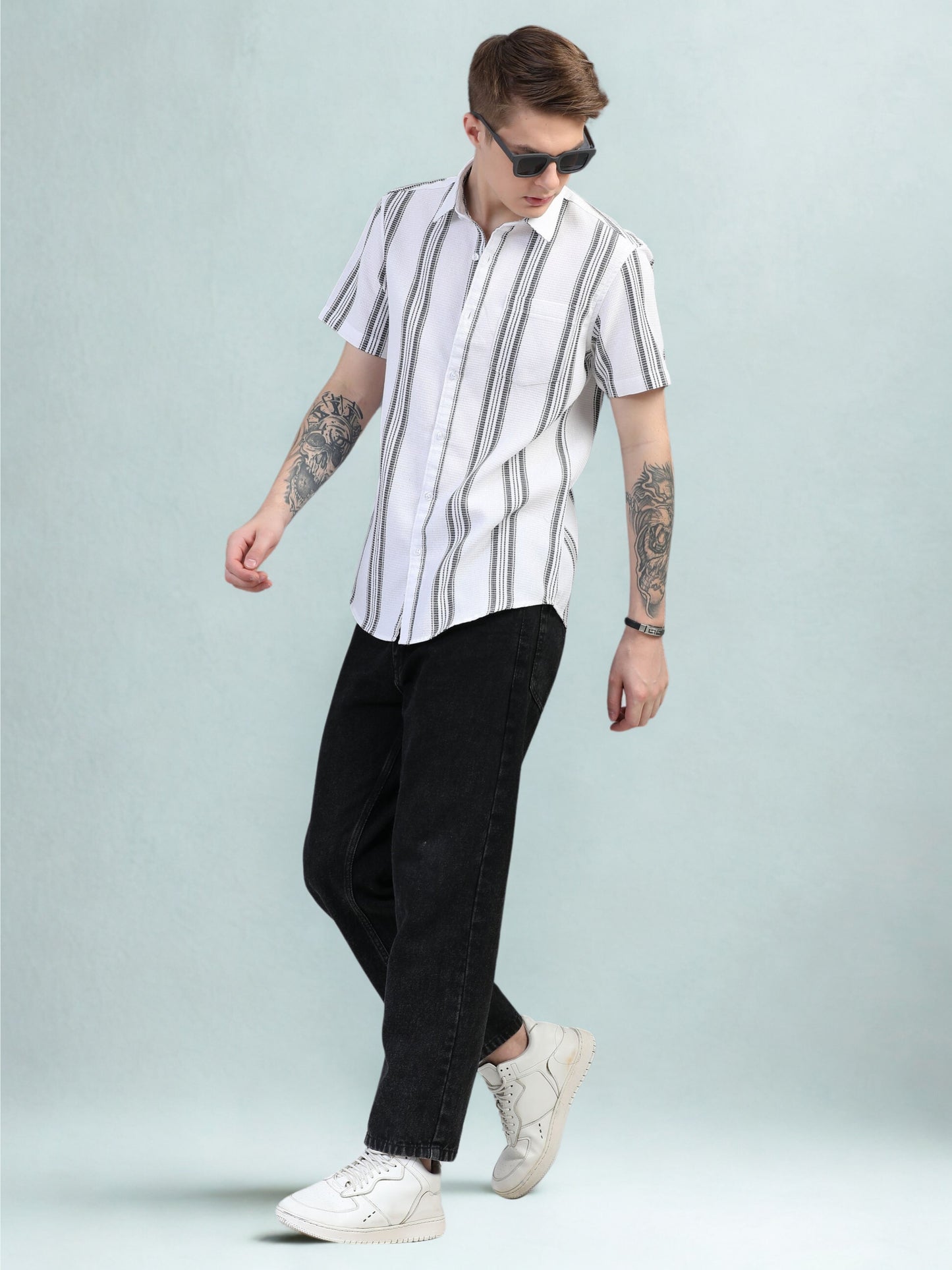 Dark Grey  Stripes Half Sleeve Shirt