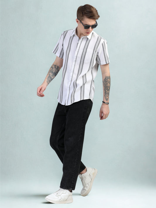 Dark Grey  Stripes Half Sleeve Shirt