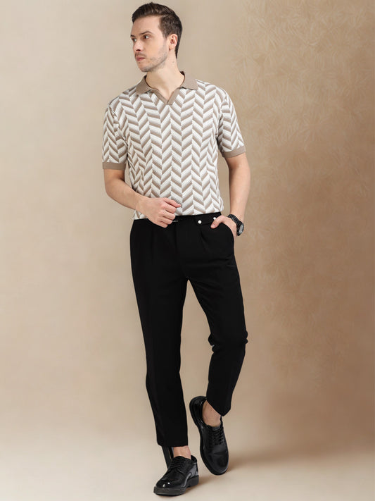 Light Brown Wave Design Polo T-Shirt