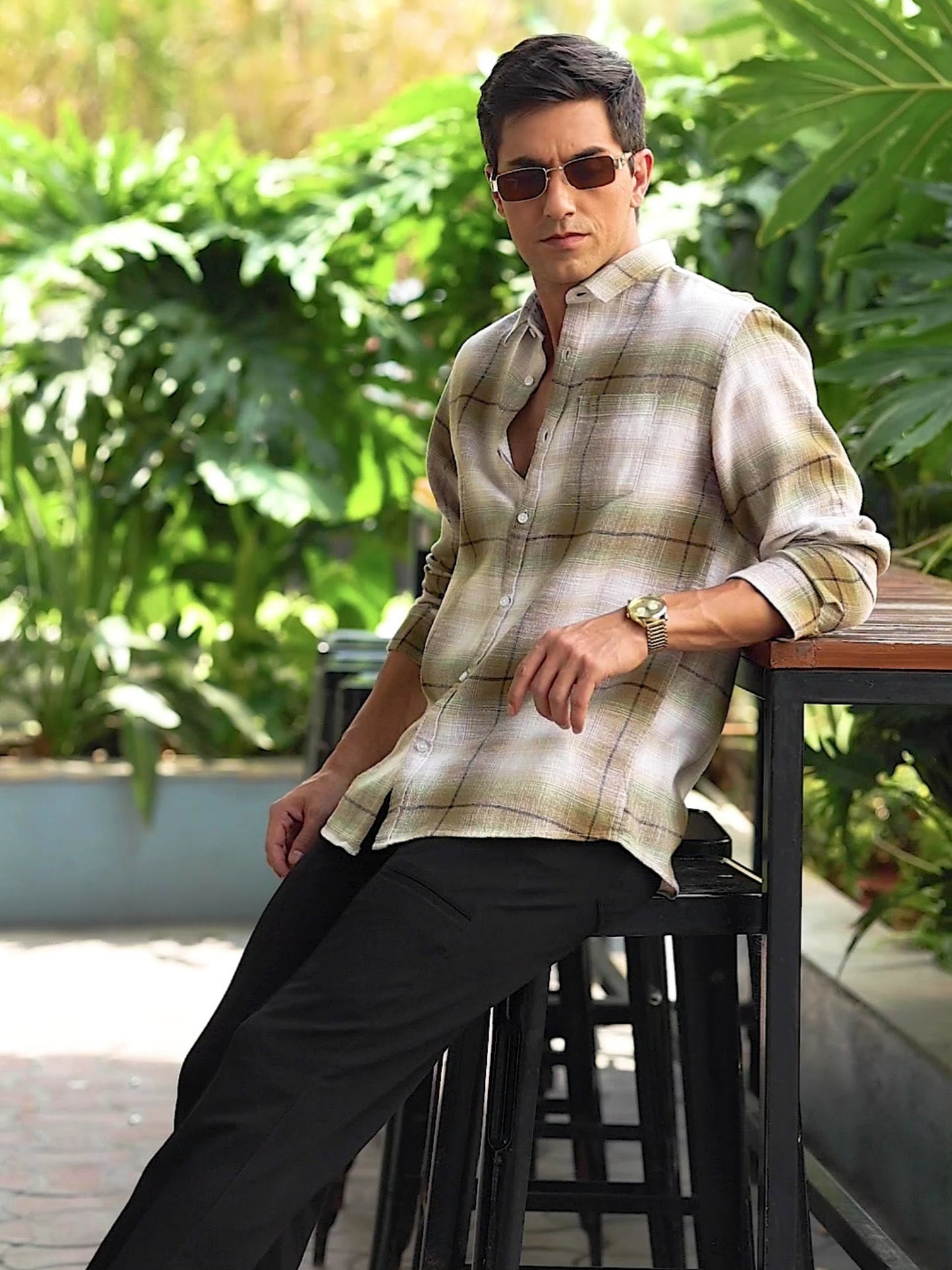 Green Mixed  Checkered Shirt