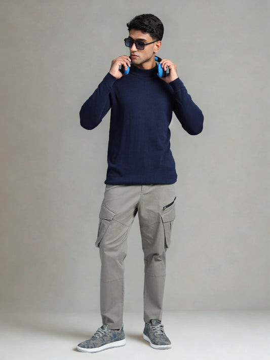 Blue Full Sleeve Knitted T-Shirt