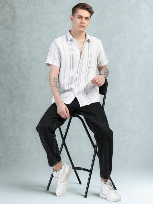 Thin Grey Stripes Stripes Half Sleeve Shirt